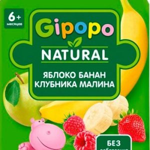 Пюре Gipopo яблоко-банан-малина-клубника д/п 90г