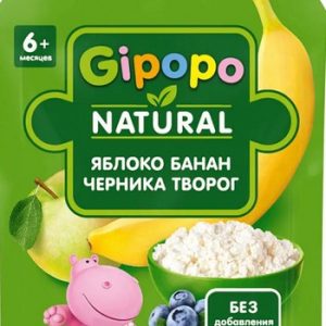 Пюре Gipopo яблоко-банан-черника-творог д/п 90 г