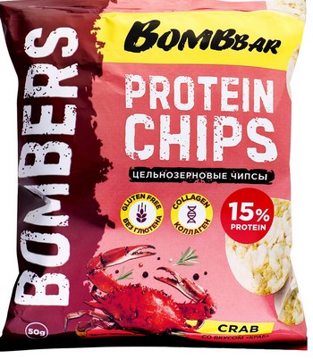 Чипсы Bombbar цельнозерновые б/сахара протеиновые вкус краб 50г