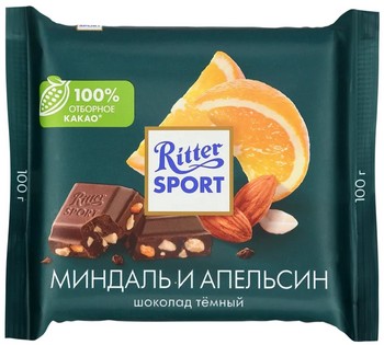 Шоколад Ritter Sport темный миндаль-апельсин 100г