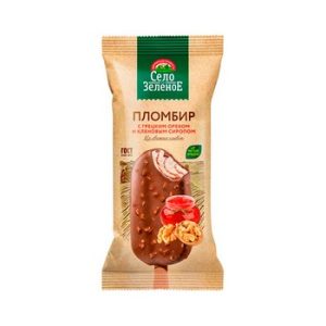 Мороженое Село Зеленое Пломбир Грецкий орех-Кленовый сироп в глазури 15% эскимо 80г без змж