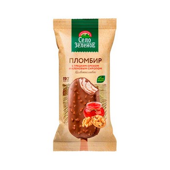Мороженое Село Зеленое Пломбир Грецкий орех-Кленовый сироп в глазури 15% эскимо 80г без змж