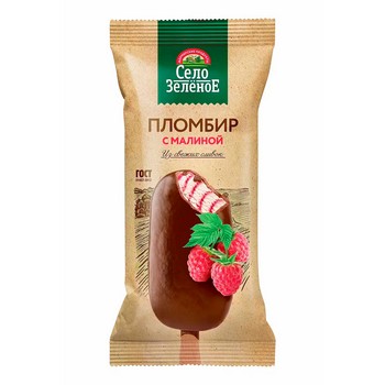 Мороженое Село Зеленое Пломбир Малина в глазури 15% эскимо 80г без змж