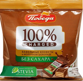 Конфеты Победа Чаржед ваф в молочном шоколаде б/сахара 150г