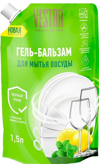 Гель-бальзам д/посуды Vestar с ароматом лимона и мяты д/п 1,5л