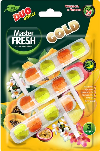 Блок д/унитаза Master Fresh Gold Duo Effect 5в1 тропик 1200 смыв 3шт