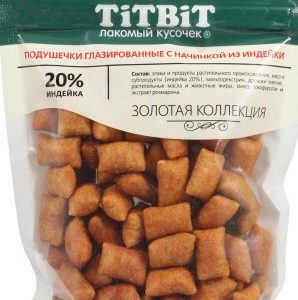 Лакомство д/собак TitBit Золотая коллекция подушечки с начинкой из индейки м/у 100г 018743