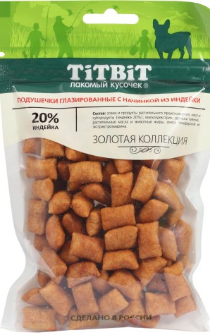 Лакомство д/собак TitBit Золотая коллекция подушечки с начинкой из индейки м/у 100г 018743
