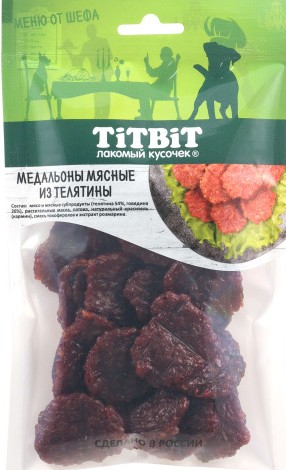 Лакомство д/собак TitBit Меню от Шефа Медальоны мясные из телятины м/у 80г 022313