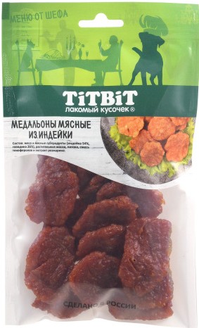 Лакомство д/собак TitBit Меню от Шефа Медальоны мясные из индейки м/у 80г 022283