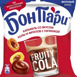 Леденцы БонПари с начинкой со вкусом колы и фруктов 200г