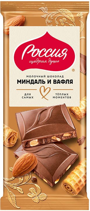 Шоколад Nestle Россия Щедрая Душа молочный Миндаль и вафля 75г