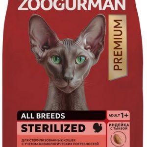 Корм д/кош Zoogurman Red д/стерилиз индейка с тыквой м/у 1,5кг