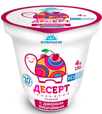 Десерт творожный Геркулес Добрыня с джемом вишневым 4% стак 150г без змж