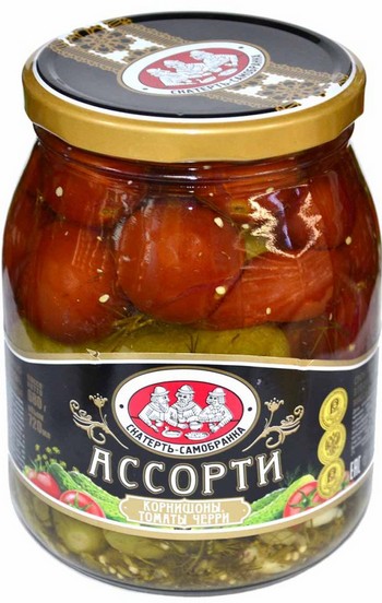Ассорти овощное Скатерть-Самобранка корнишоны и черри по-Дижонски ст/б 500мл