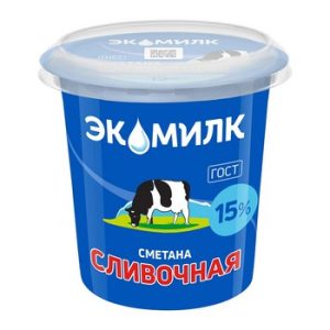 Сметана Экомилк 15% стакан 300г без змж