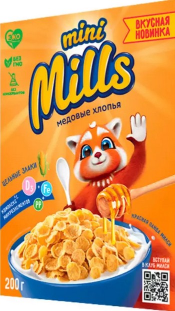Хлопья Мини Милс кукурузные медовые, обогащенные витаминами и железом к/у 200г
