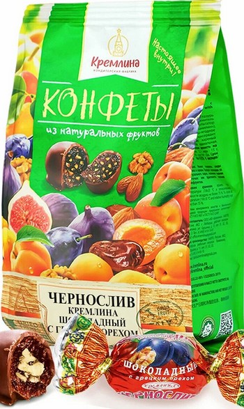 Конфеты Кремлина Чернослив с грецким орехом в шоколадной глазури м/у 500г