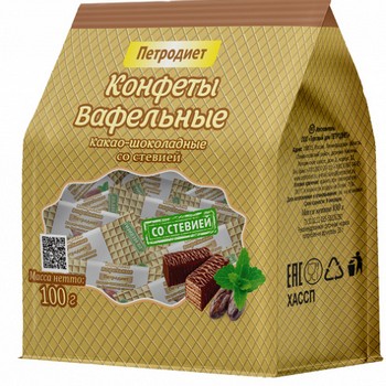 Конфеты Петродиет ваф какао-шоколад на фруктозе со стевией м/у 100г