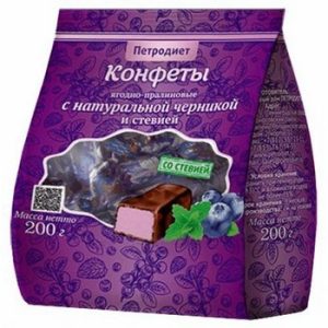 Конфеты Петродиет Черника ягодно-пралиновые со стевией м/у 200г