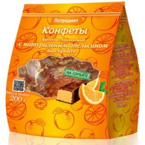 Конфеты Петродиет Апельсин фруктово-пралиновые на сорбите м/у 200г