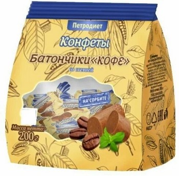 Конфеты Петродиет Батончики кофе на сорбите со стевией м/у 200г