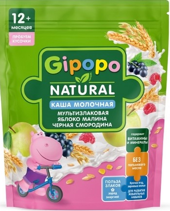 Каша Gipopo с/м мультизлаковая яблоко-малина-черная смородина 12+ м/у 200г