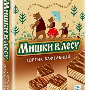 Торт Победа Мишка в лесу вафельный в шоколаде 200г