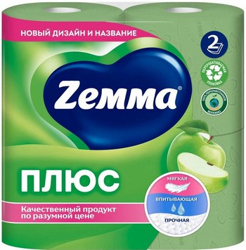 Бумага туалетная Zemma Плюс Яблоко 2-хсл 4шт