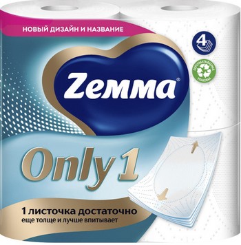 Бумага туалетная Zemma Only 1 4-хсл 4шт