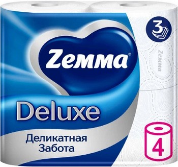 Бумага туалетная Zemma Deluxe Деликатная забота 3-хсл 4шт