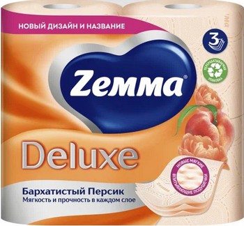 Бумага туалетная Zemma Deluxe Бархатистый персик 3-хсл 4шт