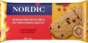 Печенье Нордик мюсли из овса с брусникой м/у 30г