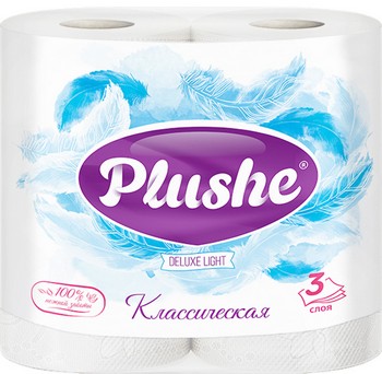 Бумага туалетная Plushe Deluxe light классическая 3-хсл 4шт