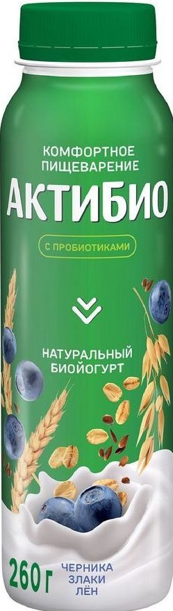 Биойогурт Данон АктиБио черника, 5злаков и льняные семена 1,6% бут 260г без змж