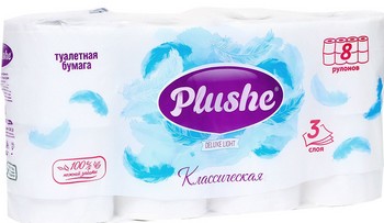 Бумага туалетная Plushe Deluxe light 3-хсл 8шт