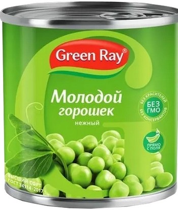 Горошек Green Ray зеленый Деликатесный Нежный ж/б 400г/425мл