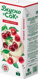 Напиток ВкусноСок сокосодержащий яблоко вишня т/п 0,2 л