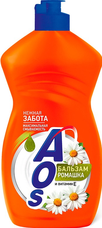 Средство д/мытья посуды AOS бальзам ромашка витам Е 450г