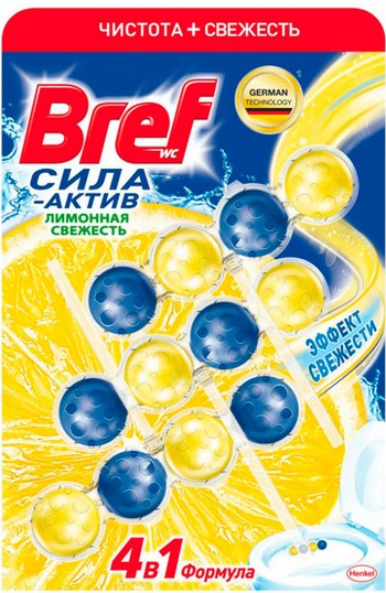 Блок д/унитаза Bref Сила Актив 4в1 Лимонная свежесть 3х50г