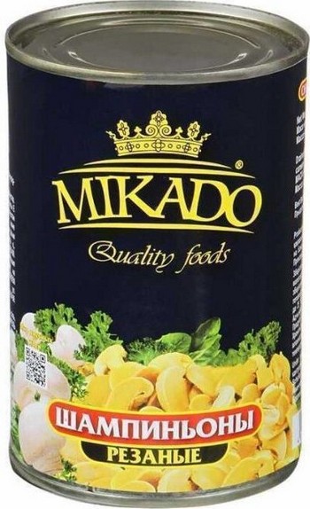 Грибы Mikado Шампиньоны резаные ж/б 400г