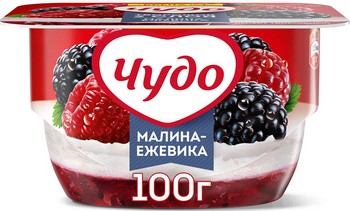 Десерт творожный Чудо 2-слн малина-ежевика 4,2% стак 100г без змж