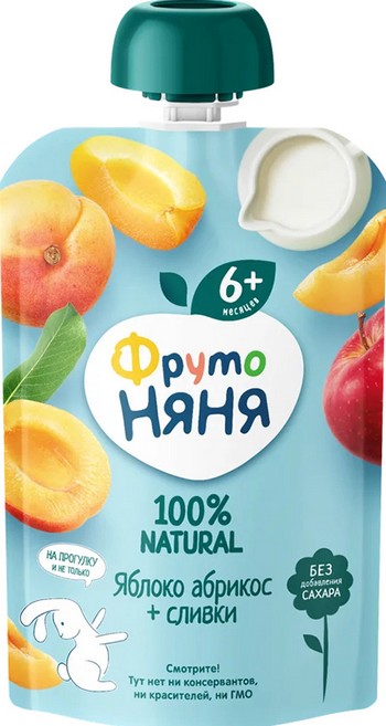 Пюре ФрутоНяня яблоко-абрикос-сливки 6+ д/п 90г