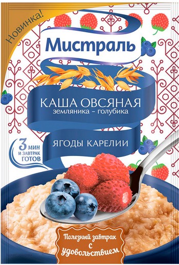 Каша Мистраль овсяная земляника-голубика 40г
