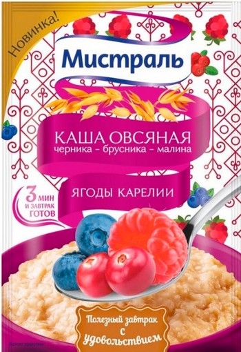 Каша Мистраль овсяная черника-брусника-малина 40г