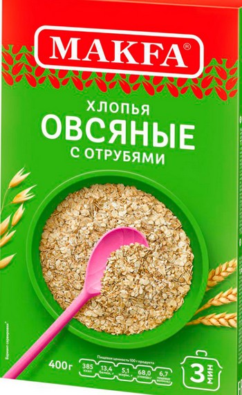 Хлопья Макфа овсяные с отрубями к/у 400г