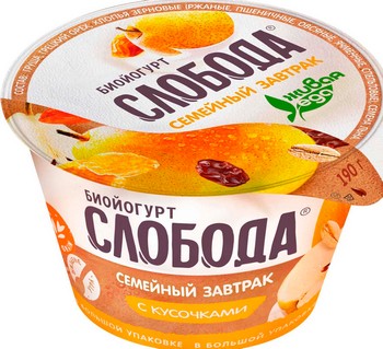 Биойогурт Слобода Семейный завтрак груша/злаки/лен/орех 6% 190г без змж
