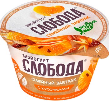 Биойогурт Слобода Семейный завтрак изюм/яблоко/мандарин/орех 5% 190г без змж