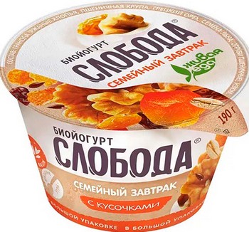 Биойогурт Слобода Семейный завтрак гранола/изюм 5% 190г без змж