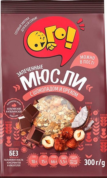 Мюсли Ого! запеченные с шоколадом и орехом м/у 300г